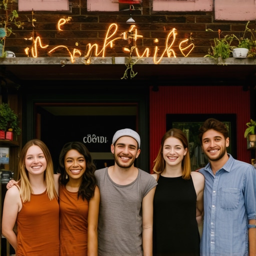 Local Riverside business with happy customers and vibrant signage
