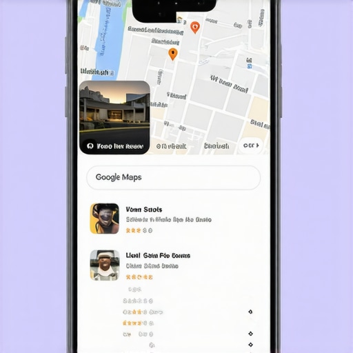 Google Maps listing displayed on smartphone screen showing reviews and photos.