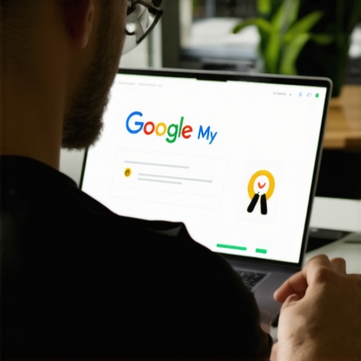 Business owner optimizing Google My Business profile on a laptop in Riverside
